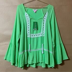 Lilly Pulitzer | NWT Amisa Top Mermaid Green Popover Bell Sleeve Blouse Size S